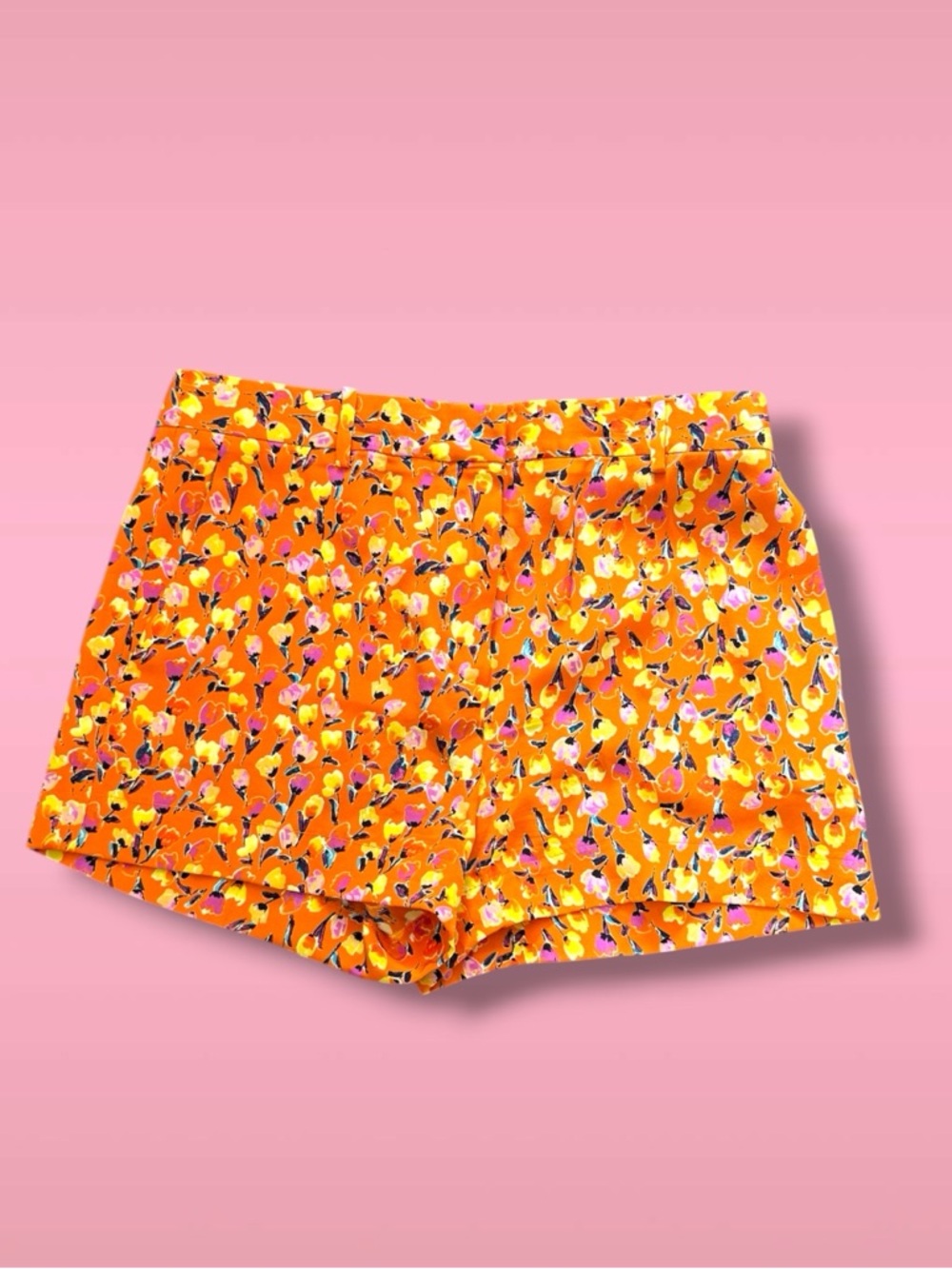 Versace 100% Silk Orange Floral Shorts - Picture 2 of 8